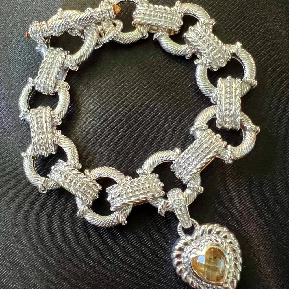Judith Ripka Sterling silver Bracelet with Heart toggle (yellow topaz stone) - Picture 1 of 8